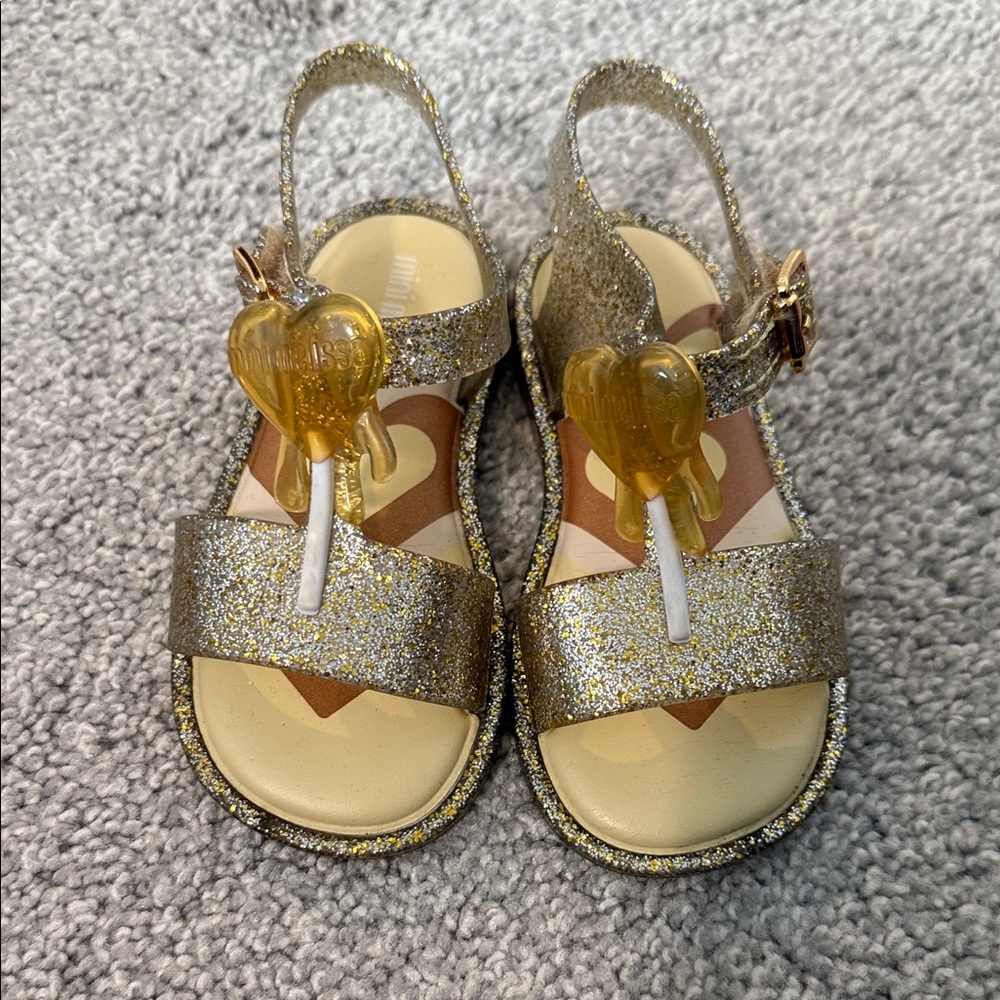 Mini Melissa Sparkling Gold Heart Sandals